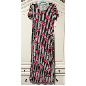 NWT ladies striped floral maxi stretch dress, slits on sides